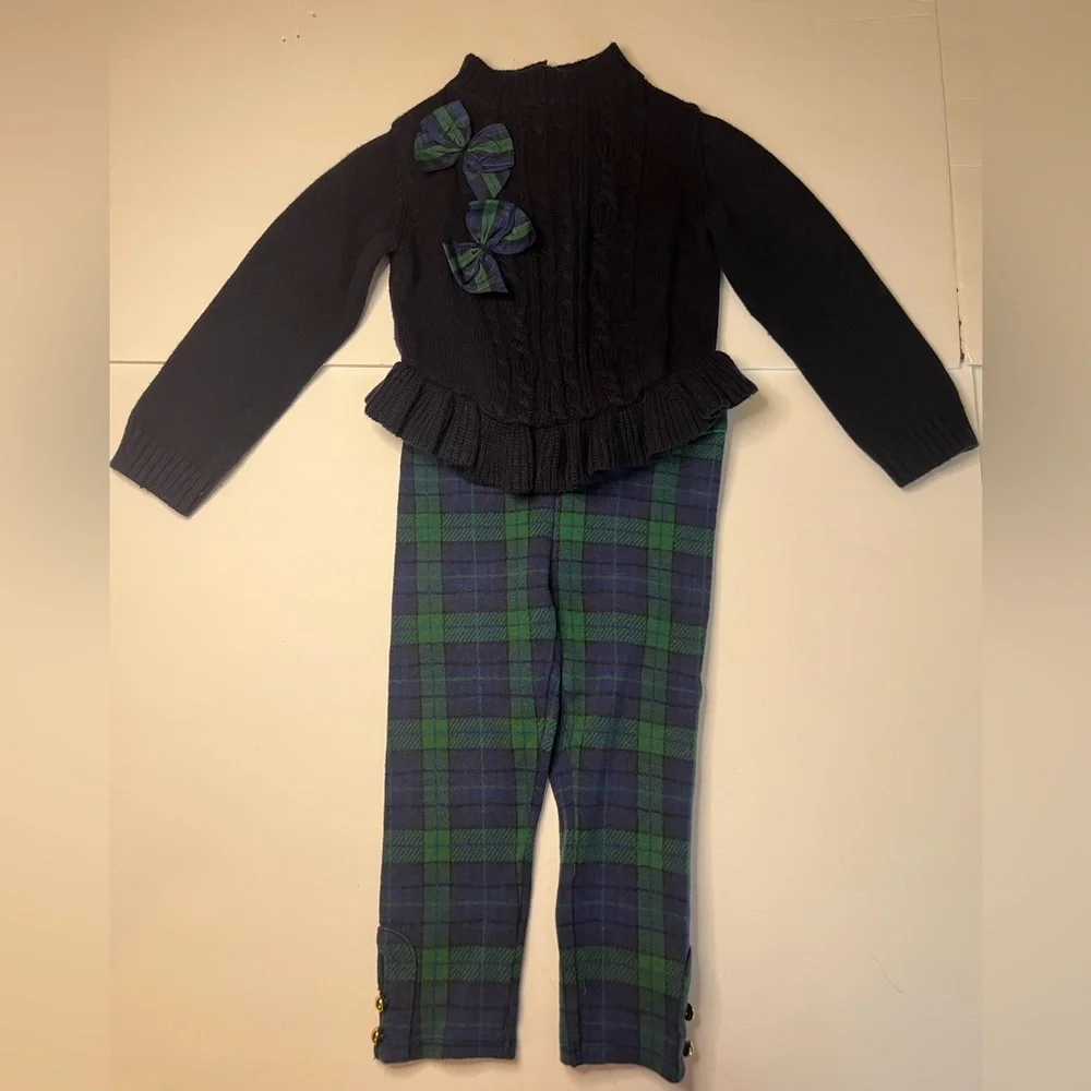 Janie And Jack Sweater‎ And Pant Set Navy And Green 2t